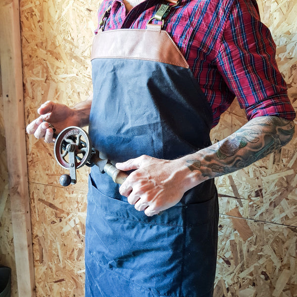 Waxed cotton and Italian leather apron